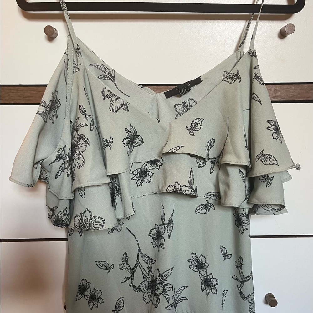 Forever 21 Green Ruffled Asymmetrical Blouse